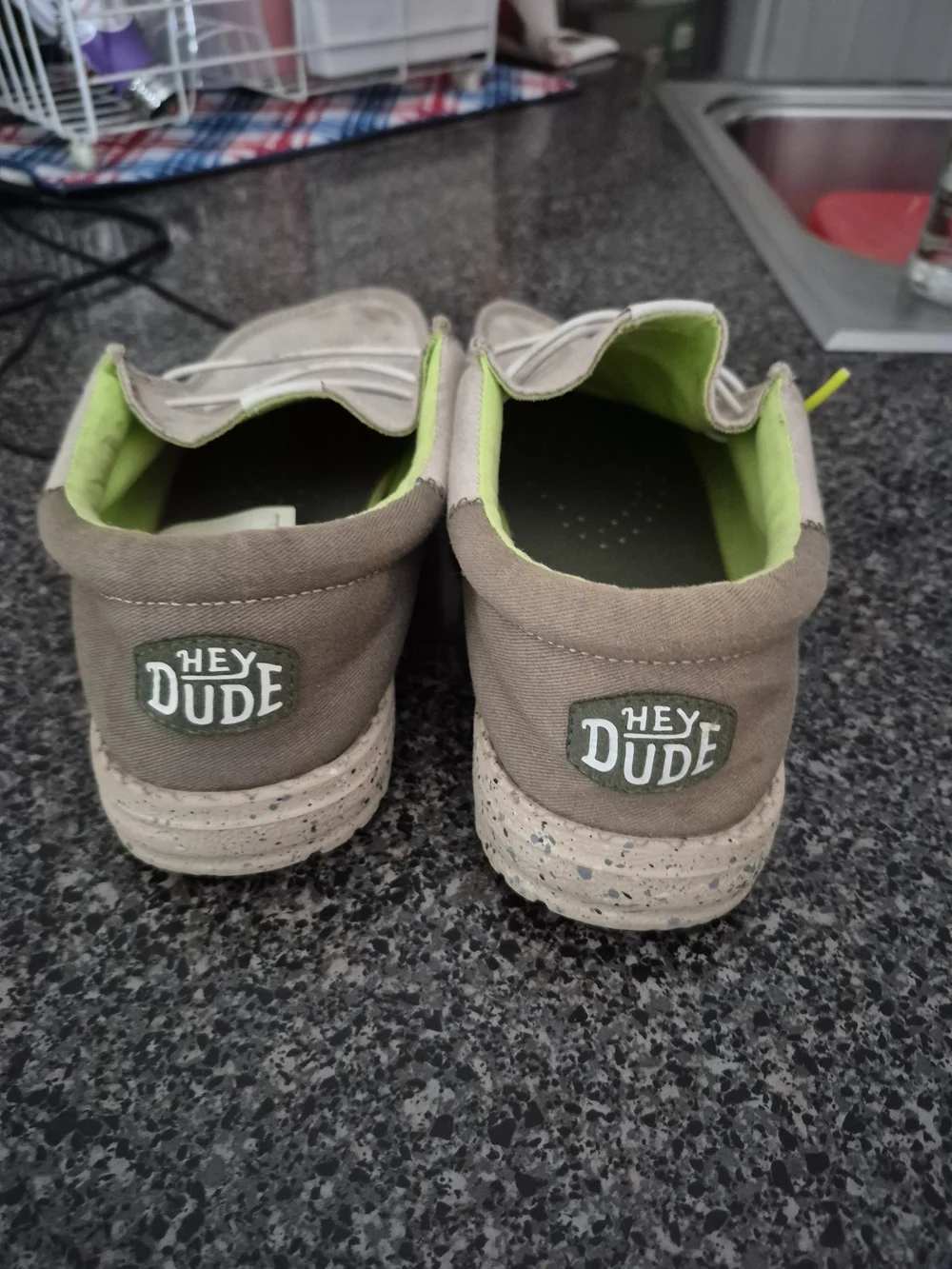 Hey Dude Men's Casual Slip-On Shoes in Beige with Lime Lining